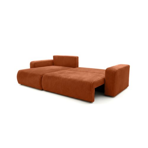 Canapé D'angle Réversible Conv 5p Alya En Velours Cotelé Épais Terracotta