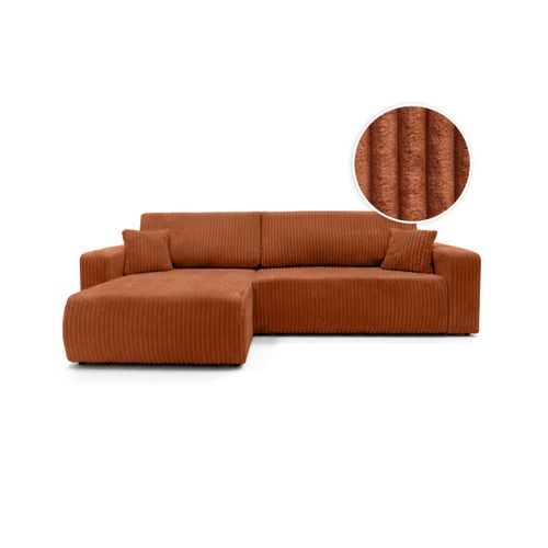 Canapé D'angle Réversible Conv 5p Alya En Velours Cotelé Épais Terracotta