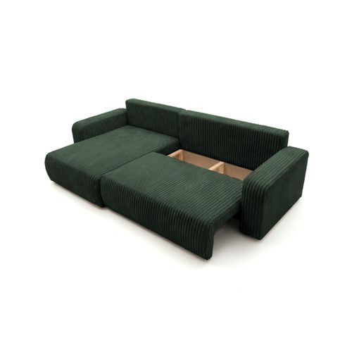 Canapé D'angle Réversible Conv 5p Alya En Velours Cotelé Épais Vert Foncé