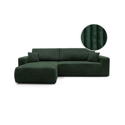 Canapé D'angle Réversible Conv 5p Alya En Velours Cotelé Épais Vert Foncé