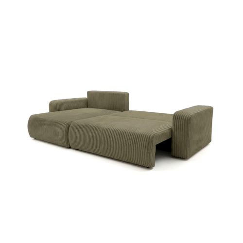 Canapé D'angle Réversible Conv 5p Alya En Velours Cotelé Épais Vert Kaki