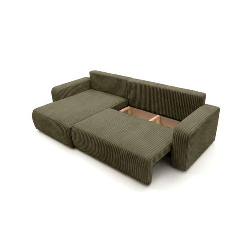 Canapé D'angle Réversible Conv 5p Alya En Velours Cotelé Épais Vert Kaki