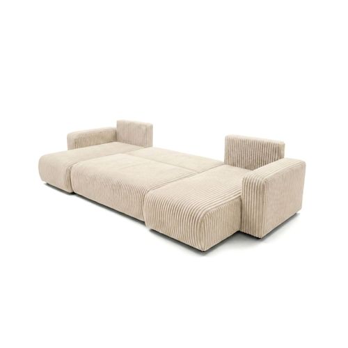 Canapé Panoramique Convertible 6p Alya Velours Cotelé Épais Beige