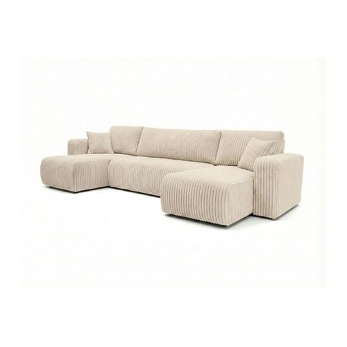 Canapé Panoramique Convertible 6p Alya Velours Cotelé Épais Beige