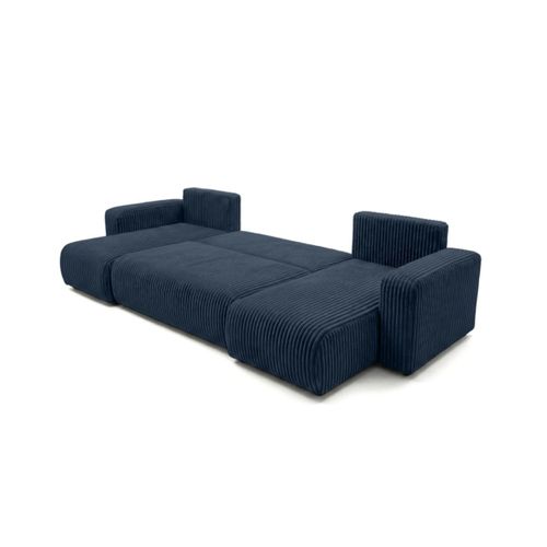 Canapé Panoramique Convertible 6p Alya Velours Cotelé Épais Bleu Foncé