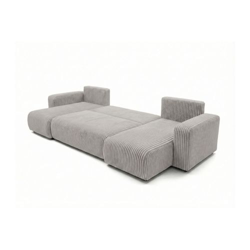 Canapé Panoramique Convertible 6p Alya Velours Cotelé Épais Gris Clair