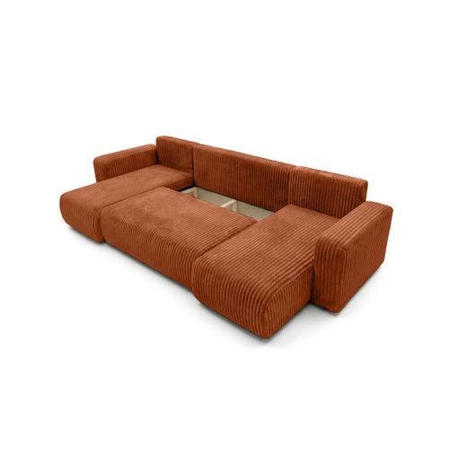 Canapé Panoramique Convertible 6p Alya Velours Cotelé Épais Terracotta