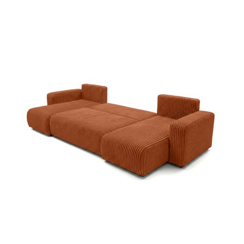 Canapé Panoramique Convertible 6p Alya Velours Cotelé Épais Terracotta