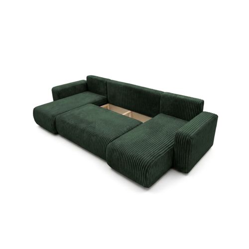 Canapé Panoramique Convertible 6p Alya Velours Cotelé Épais Vert Foncé