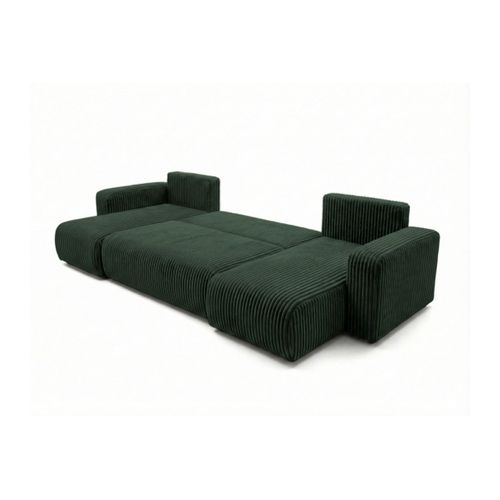 Canapé Panoramique Convertible 6p Alya Velours Cotelé Épais Vert Foncé