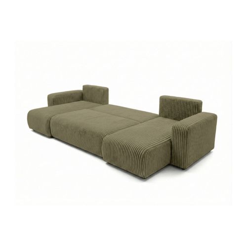 Canapé Panoramique Convertible 6p Alya Velours Cotelé Épais Vert Kaki