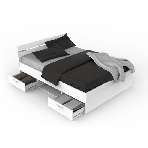 Lit Tiroirs En Bois Blanc Perle 140x190