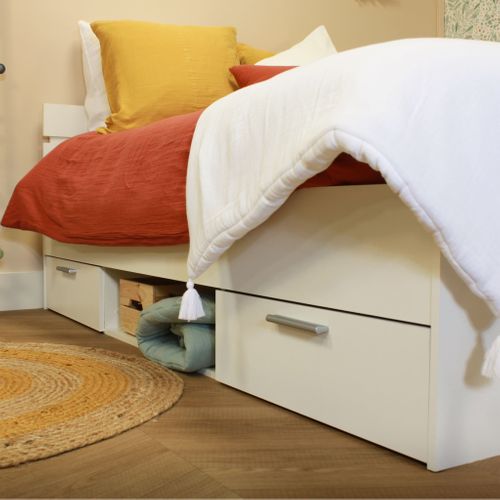 Lit Tiroirs En Bois Blanc Perle 140x190