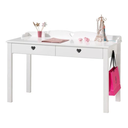 Bureau Avec Petits Cœurs 2 Tiroirs Blanc