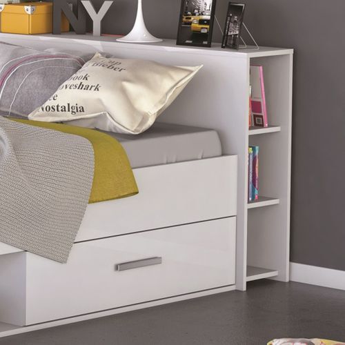 Lit En Bois Blanc Perle Avec Tiroir 160x200 Cm