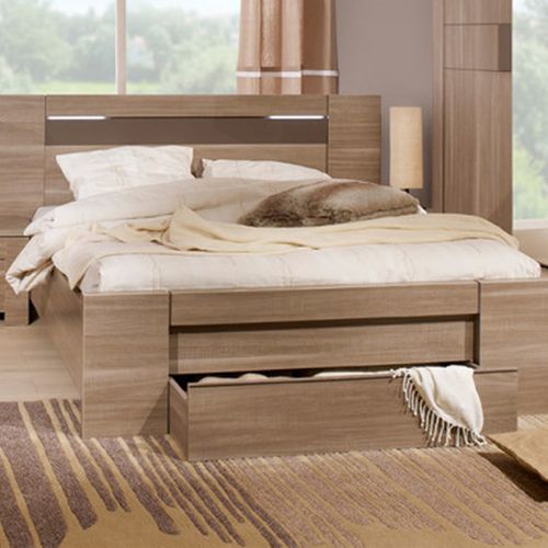 Tiroir De Lit Enfant Effet Chêne Fusain Bois Naturel 160x200