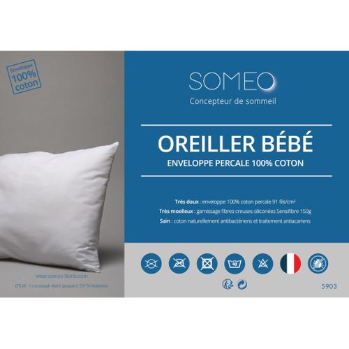 Oreiller Bébé Anti-acariens Enveloppe Percale 40x60