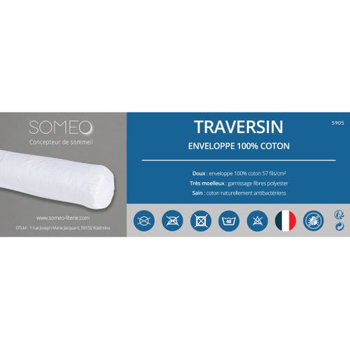 Traversin Anti-acariens Enveloppe 100% Coton 90