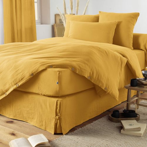 Parure De Lit Double Gaze De Coton Jaune 260x240 Cm