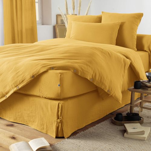 Parure De Lit Double Gaze De Coton Jaune 260x240 Cm