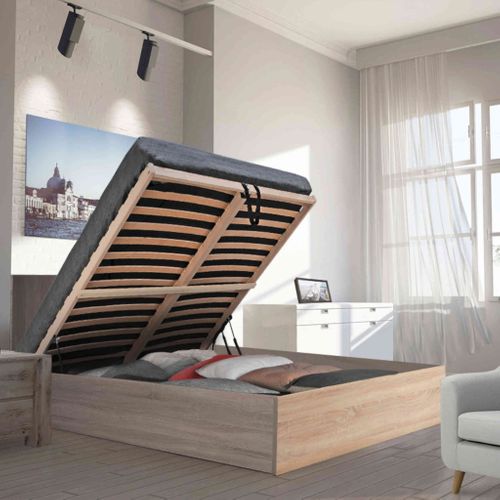 Lit Coffre Bois Clair 160x200