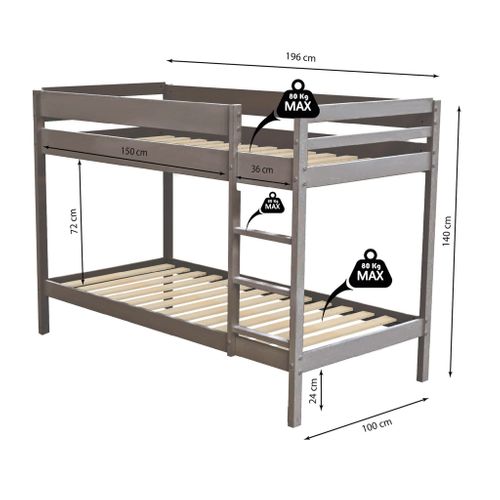 Lit Superposé Gris 90x190