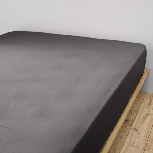 Drap Housse Double Gaze De Coton Gris Anthracite 90x190 Cm