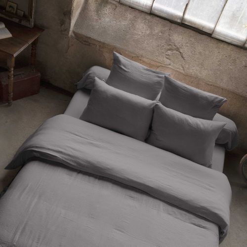 Parure De Lit Double Gaze De Coton Gris Anthracite 140x200 Cm
