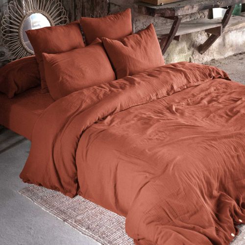 Housse De Couette Double Gaze De Coton Orange 140x200 Cm