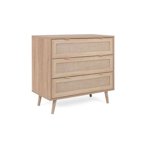 Commode 3 Tiroirs En Bois Clair Imprimé Cannage