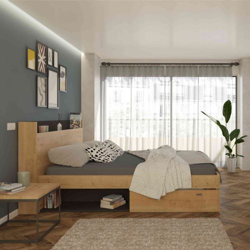 Lit Tiroir En Bois Bois Naturel 160x200