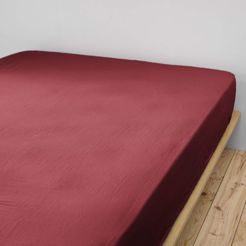 Drap Housse Double Gaze De Coton Bordeaux 140x190 Cm