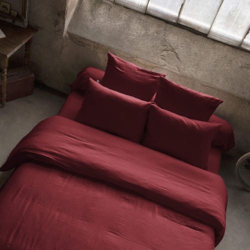 Housse De Couette Double Gaze De Coton Bordeaux 200x200 Cm