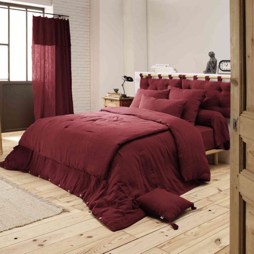 Housse De Couette Double Gaze De Coton Bordeaux 200x200 Cm