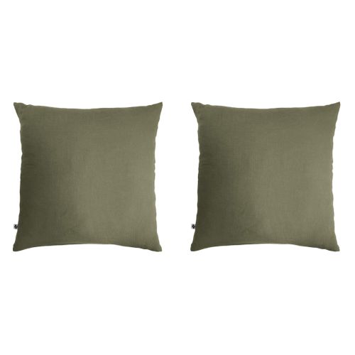 2 Taies D'oreillers Double Gaze De Coton Kaki 60x60 Cm