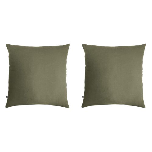 2 Taies D'oreillers Double Gaze De Coton Kaki 60x60 Cm