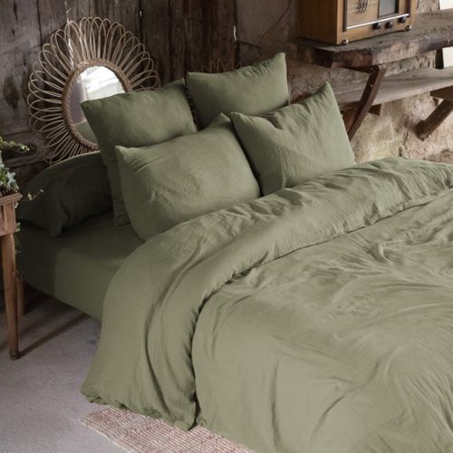 Parure De Lit Double Gaze De Coton Kaki 140x200 Cm