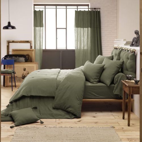 Parure De Lit Double Gaze De Coton Kaki 240x220 Cm