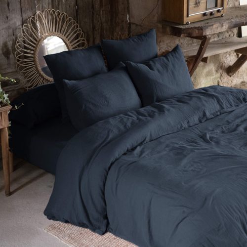 Parure De Lit Double Gaze De Coton Marine 140x200 Cm