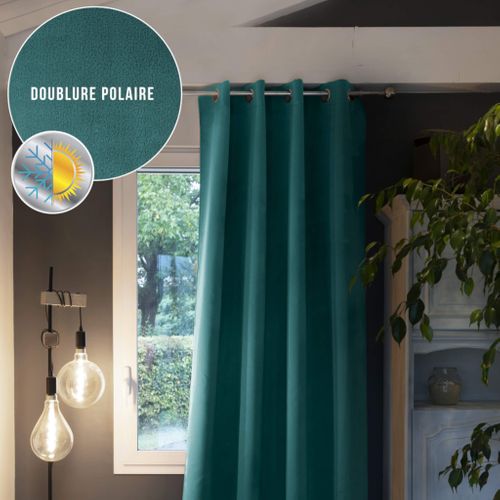 Rideau Occultant Thermique à Oeillets Bleu Canard 180x260