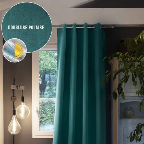 Rideau Occultant Thermique à Oeillets Bleu Canard 180x260