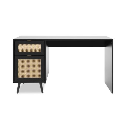 Bureau 1 Porte 1 Tiroir Effet Tresses Naturelles Noir