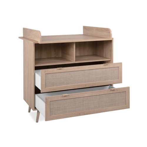 Commode à Langer 2 Tiroirs En Bois Naturel Imprimé Cannage