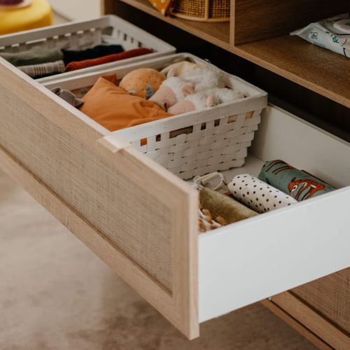 Commode à Langer 2 Tiroirs En Bois Naturel Imprimé Cannage