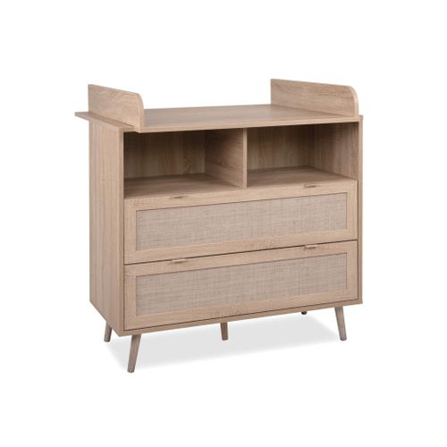 Commode à Langer 2 Tiroirs En Bois Naturel Imprimé Cannage