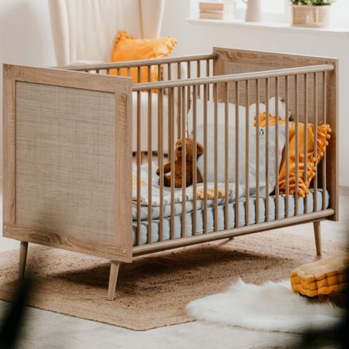 Lit à Barreaux Imprimé Cannage Bois Naturel 70x140