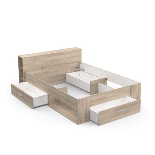 Lit Avec Tiroir Et Tête De Lit Bois Clair 140x190