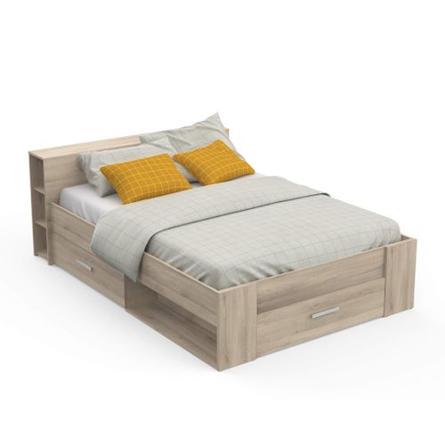 Lit Avec Tiroir Et Tête De Lit Bois Clair 140x190