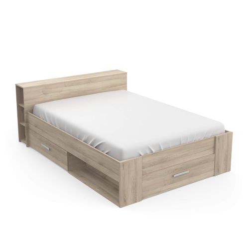 Lit Avec Tiroir Et Tête De Lit Bois Clair 160x200