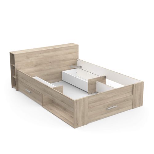 Lit Avec Tiroir Et Tête De Lit Bois Clair 160x200